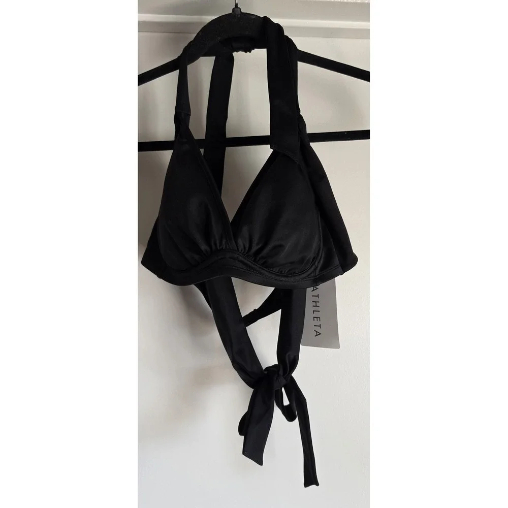 NWT Athleta Bikini Top 34B/C Black Halter Swimwear Swim Athleisure Bralette